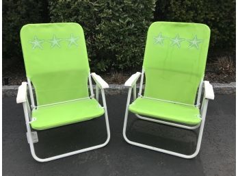 Pair Of Folding Beach Chairs - Summer Ready!  Shoulder Strap And Back Seat Pocket