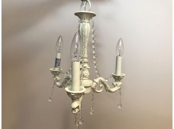 Three Arm Chandelier - Metal Base With Beads And Candlesticks - Klaffs - Rustic Look