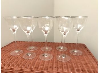 8 Vintage Mikasa Crystal Floral Etched Wine Glasses  With Platinum Rim - Never USED