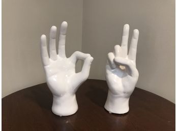 OK And Peace Hand Gestures Ceramic Desk Top Display Sculptures  - 10' High