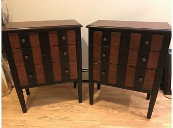 Pair Of Wooden 4 Drawer Antique Finished End Tables Or Petite Dressers - 25'L X 32'H