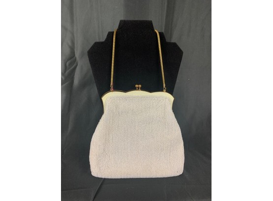 VINTAGE - Beaded Handbag - Off White Beaded Clasp & Strap