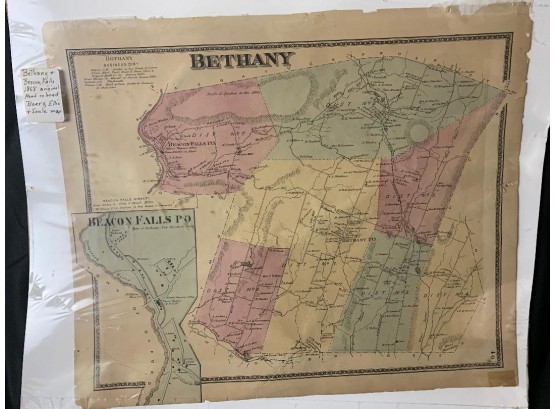 Unframed 1868 Map Of Bethany & Beacon Falls, Hand Colored (Beers, Ellis & Soule Map)