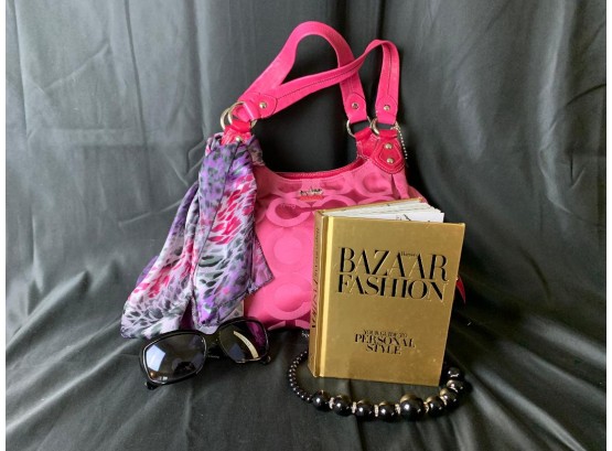 Pink Coach Handbag, Harper's Bazaar Style Book, Sunglasses And Scarf