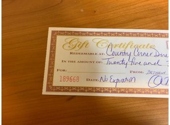 Country Corner Diner Gift Certificate - $25