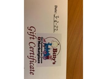 Gift Certificate Billy's Ice Cream - $25