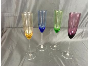 Set Of Four Colored Crystal Champagne Glasses