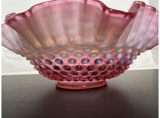 Handblown Hobnail Cranberry Art Glass Bowl