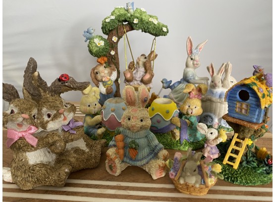 Huge Lot Of Easter Decor - Bunny Statues, Egg Holders & More