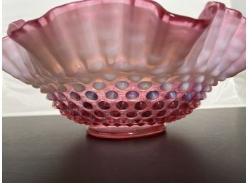 Handblown Hobnail Cranberry Art Glass Bowl