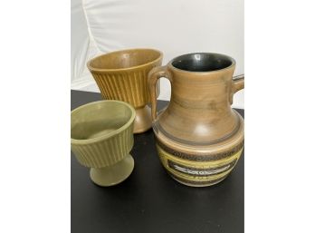 Set Of Pottery, Pitcher And Planters