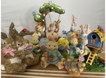 Huge Lot Of Easter Decor - Bunny Statues, Egg Holders & More
