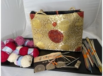 Knitting Bag With Yarn, Chenille And Dozens Of Needles