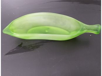 Green Art Glass Banana Dish