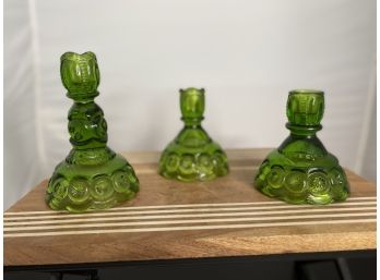 LE Smith Green Glass Candle Holders