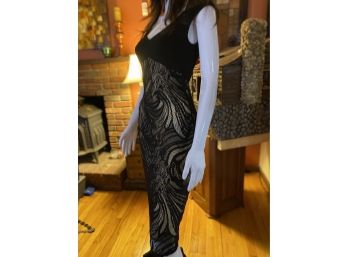 Black Lace Mid Length Evening Gown