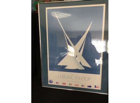 1983 Duel For The Americas Cup Poster R Hilton Brown Signed Matted Framed  #1135124
