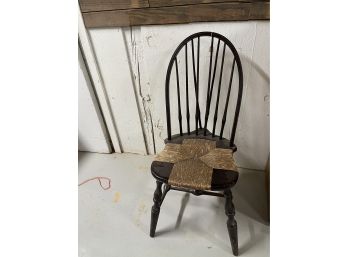 Antique Braceback Windsor Chair With Rush Seat