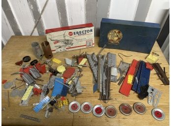 Large Misc Vintage Erector Set With Two Metal Storage Cases And Original Instruction Book