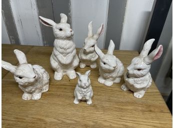 Lot Of Ceramic Bunnies Just In Time For Easter - They Need A Cleaning!