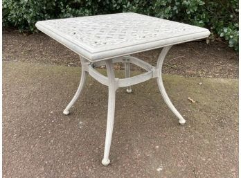A Cast Aluminum Side Table With Latticework Top By Woodard
