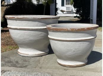 A Pairing Of Medium And Large Glazed Earthenware Planters By Campania