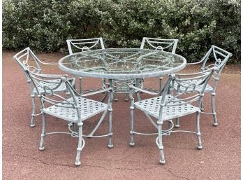 A Cast Aluminum Glass Top Dining Table And Set Of 6 Chairs By Cast Classics 2/6