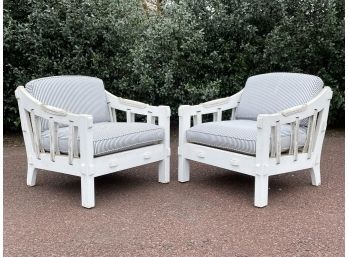 A Pair Of Vintage Painted Wood Nautical Themed Patio Arm Chairs