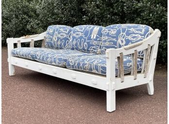 A Vintage Nautical Themed Painted Wood Patio Sofa