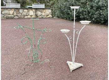 A Pairing Of Vintage Wrought Iron Plant Stands