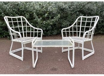 A Vintage Tubular Aluminum Patio Arm Chair And Coffee Table Set, Possibly Tropitone
