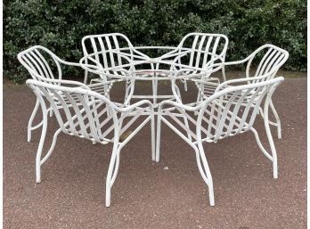 A Vintage Outdoor Dining Set And 6 Chairs With Tempered Glass Top By Tropitone