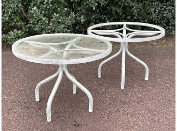 A Pair Of Vintage Tubular Aluminum Side Tables (One Missing Glass)