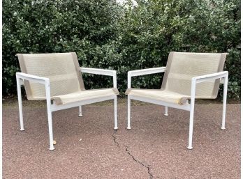 A Pair Of Vintage 1960'S Leather And Mesh Patio Arm Chairs With Cast Aluminum Frames 2/2