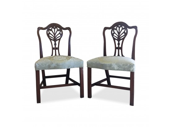A Pair Of Antique Chippendale Style Carved Mahogany Dining Chairs