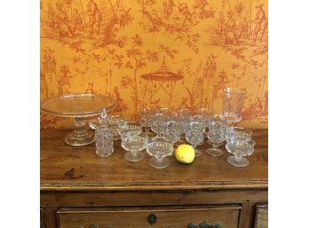 Assorted Attractive Bubble Glassware - Raised Cake Platter, Cruette, Coupe And Wine Glasses, Vase
