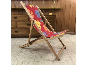 Vintage Wooden Folding Sling Beach Chair