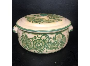 A Large Gorgeous Green And White Lidded Mexican Casserole