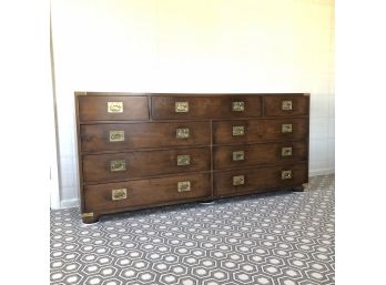A Hendredon 9 Drawer Campaign Dresser With Brass Accents - 72'