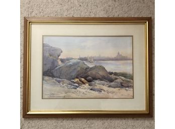Alfred Schroff (american 1863-1939) 'Marblehead' Original Watercolor On Paper - 1898 - Signed In Gilt Frame