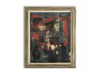 Vernon Tong  (jamaica 1933) Abstract Oil On Canvas 1959 - Rustic Painted Frame 20x23