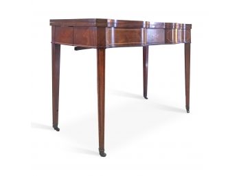 1900 Antique English Sheraton Mahogany Inlaid Flip-Top Console Table With Leaves