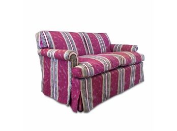 Custom Upholstered Striped Chintz Tight Back 2 Cushion Love Seat