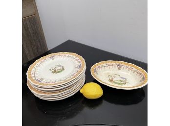 Royal Doultan Michelham - 10 Plates And A Serving Bowl