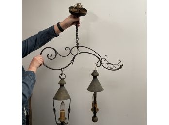 An Antique Metal 2 Lamp Electric Hanging Lantern