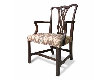 A Chippendale Style Arm Chair With Upholstered Seat