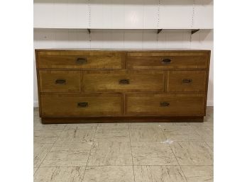 A Vintage 64' Campaign Style Veneer Dresser With Brass Hardware