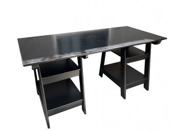 Black Double Trestle Desk With Shelves