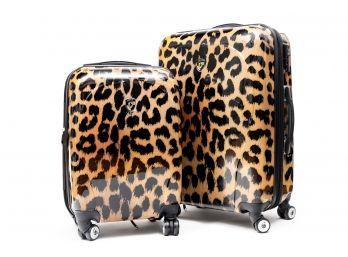 Pair Of Heys America Brown Leopard Hardside Spinner Luggages