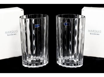 Pair Of Marquis By Waterford Crystal Glass Oval Vases
